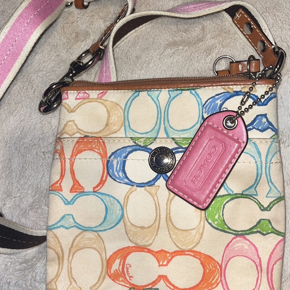 COACH MULTI-COLOR SCRIBBLE CANVAS CROSSBODY PURSE (Matching Shoes and Tote)